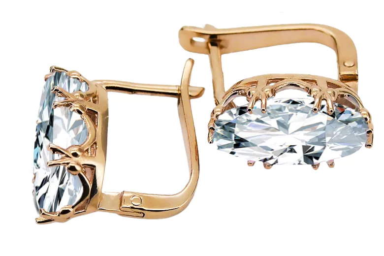 Earrings Vintage craft Zircon Original Vintage 14K Rose Gold vec021r